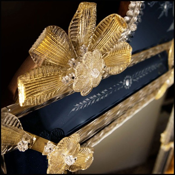 Lampadaire avec structure en laiton poli plaqué Gold et tubes en verre cristal 164-Fall