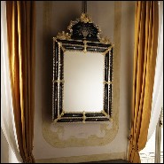 Miroir avec verre miroir central avec cadre en verre or et bleu foncé 182-Ravenne