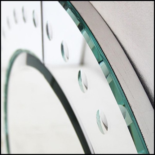 Miroir avec verre miroir biseauté et feuille argent antique 182-Ronds