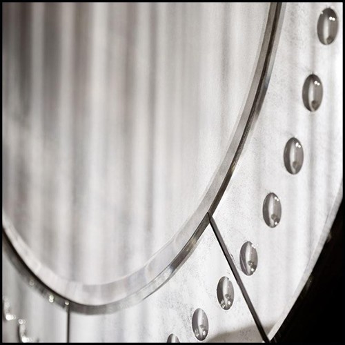 Miroir avec verre miroir biseauté et feuille argent antique 182-Ronds