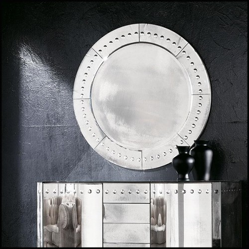 Miroir avec verre miroir biseauté et feuille argent antique 182-Ronds