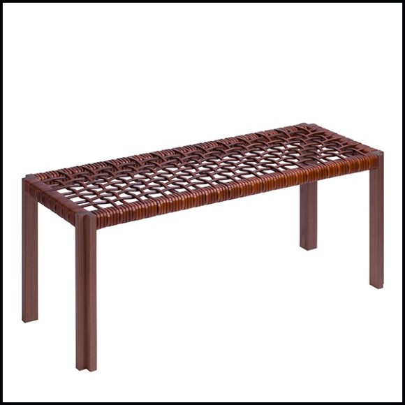 Bench in solid walnut  with enlaced brown leather 189-Enlaced Leather