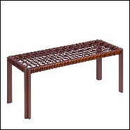 Bench in solid walnut  with enlaced brown leather 189-Enlaced Leather