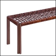 Bench in solid walnut  with enlaced brown leather 189-Enlaced Leather