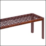 Bench in solid walnut  with enlaced brown leather 189-Enlaced Leather