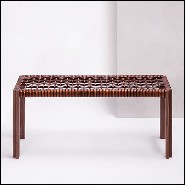Bench in solid walnut  with enlaced brown leather 189-Enlaced Leather