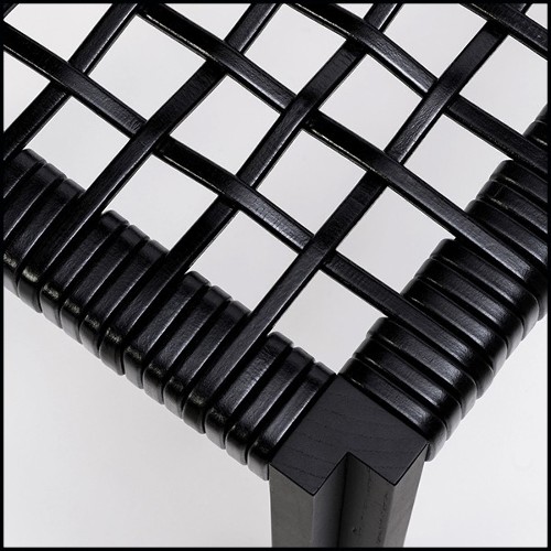 Bench in solid walnut  with enlaced brown leather 189-Enlaced Leather