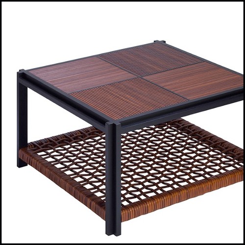 Table basse avec structure en noyer et cuir entrelacé 189-Enlaced Leather