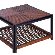 Coffee table in solid walnut with brown leather 189-Enlaced Leather