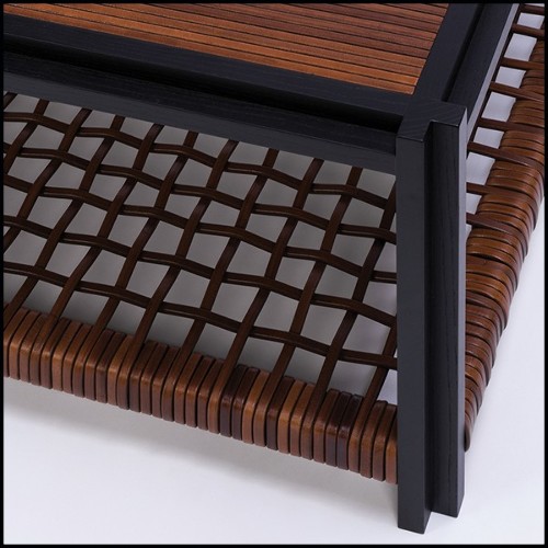 Table basse avec structure en noyer et cuir entrelacé 189-Enlaced Leather