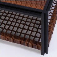 Table basse avec structure en noyer et cuir entrelacé 189-Enlaced Leather