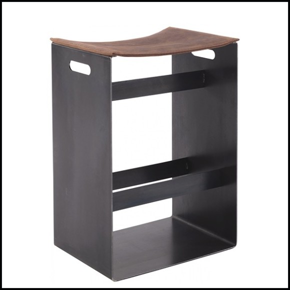 Stool with base in lacquered finish and brown leather 154-Leatheron High