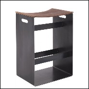 Stool with base in lacquered finish and brown leather 154-Leatheron High