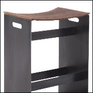Tabouret en fer finition laquée avec cuir marron 154-Leatheron High