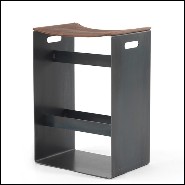 Stool with base in lacquered finish and brown leather 154-Leatheron High