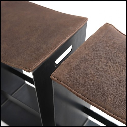 Tabouret en fer finition laquée avec cuir marron 154-Leatheron High