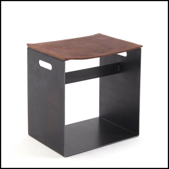 Stool with iron and genuine leather 154-Leatheron