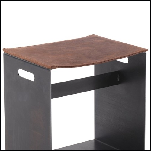 Tabouret avec base en fer et siège en cuir marron 154-Leatheron