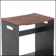 Tabouret avec base en fer et siège en cuir marron 154-Leatheron