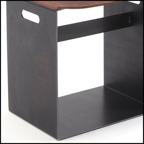 Stool with iron and genuine leather 154-Leatheron