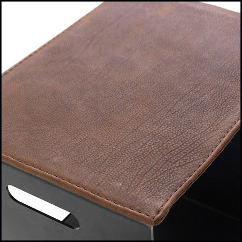 Tabouret avec base en fer et siège en cuir marron 154-Leatheron