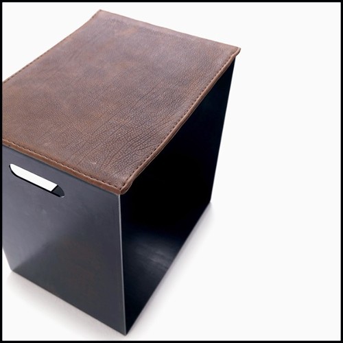 Tabouret avec base en fer et siège en cuir marron 154-Leatheron