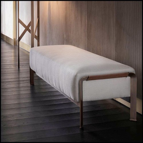 Banc avec structure en bronze et cuir marron 150-Palacio