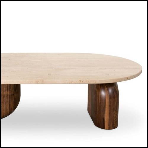 Table basse en noyer massif et plateau travertin 157-Tessa Large