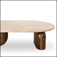 Table basse en noyer massif et plateau travertin 157-Tessa Large