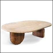 Table basse en noyer massif et plateau travertin 157-Tessa Large