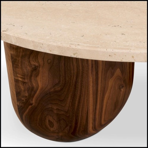 Table basse en noyer massif et plateau travertin 157-Tessa Large