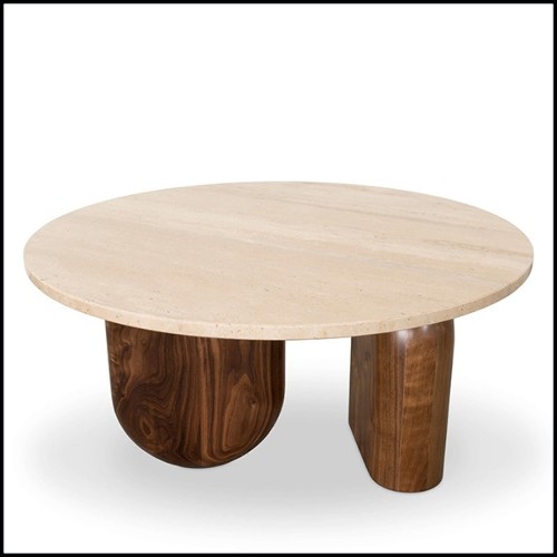 Coffee table in solid walnut with travertine table 157-Tessa Round