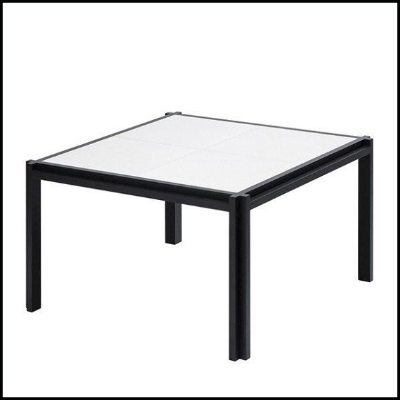 Table basse en noyer massif et cuir 189-White Leather