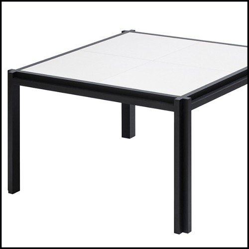 Table basse en noyer massif et cuir 189-White Leather