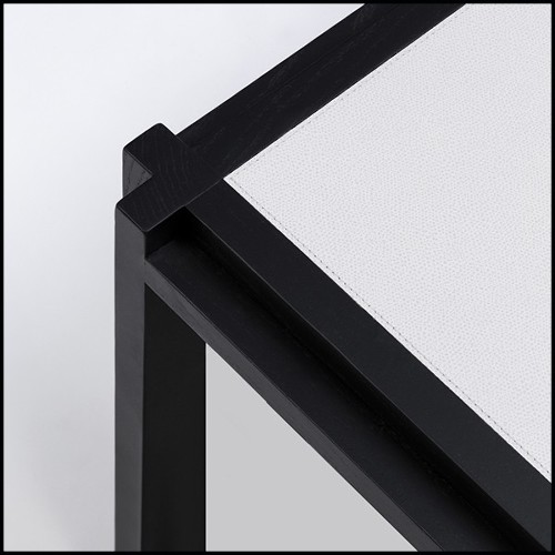 Coffee table in solid walnut with leather 189-White Leather