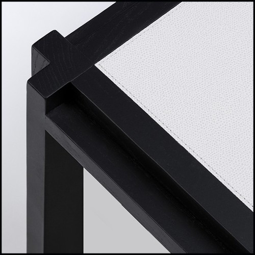 Table basse en noyer massif et cuir 189-White Leather