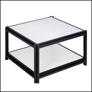 Table basse en noyer massif et cuir 189-Leather White 2