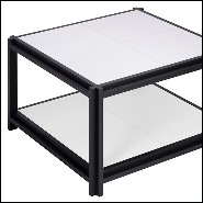Table basse en noyer massif et cuir 189-Leather White 2
