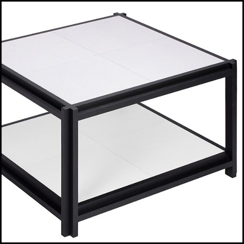 Table basse en noyer massif et cuir 189-Leather White 2