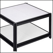 Table basse en noyer massif et cuir 189-Leather White 2