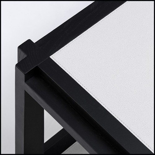 Table basse en noyer massif et cuir 189-Leather White 2