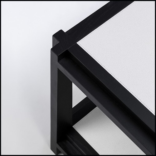 Table basse en noyer massif et cuir 189-Leather White 2