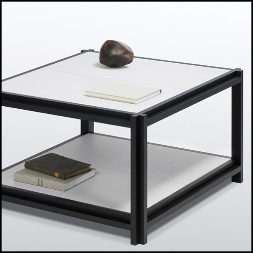 Table basse en noyer massif et cuir 189-Leather White 2