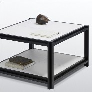 Table basse en noyer massif et cuir 189-Leather White 2