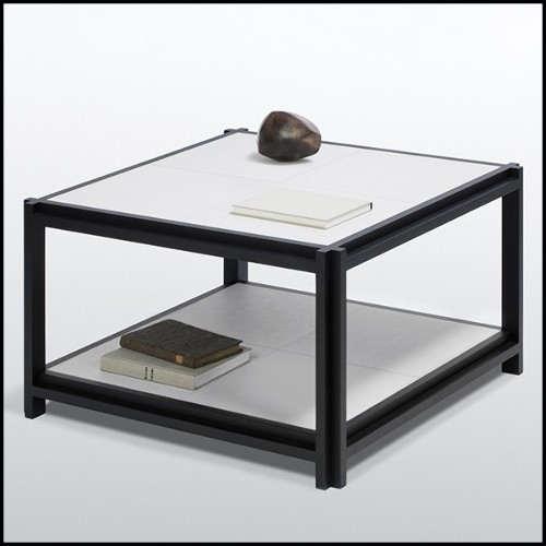 Table basse en noyer massif et cuir 189-Leather White 2