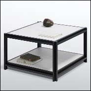 Table basse en noyer massif et cuir 189-Leather White 2