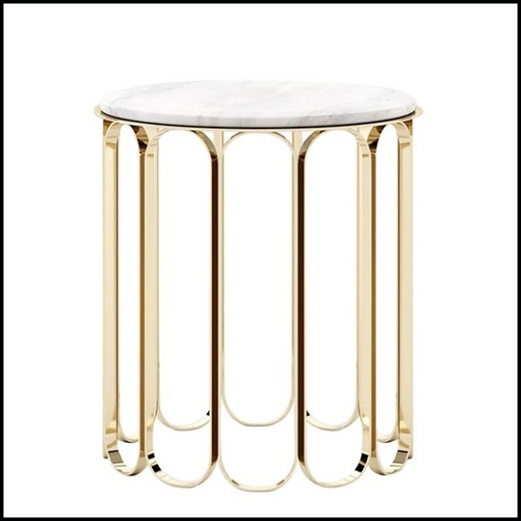 Side table in gold finish with white marble top 174-Cartouche