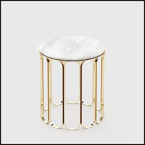 Side table in gold finish with white marble top 174-Cartouche