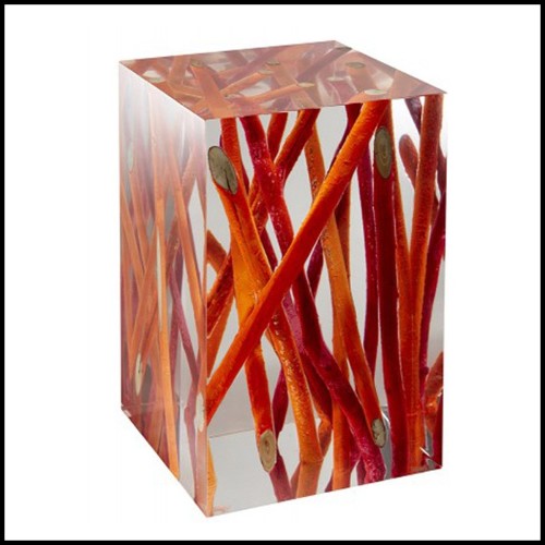 Kisimi Red Fluo Branches End Table -Bleu Nature Brand : Bleu NatureReference : Bout de Canapé 31- Kisimi Fluo Red BranchesCategories : End tables, Furnitures, Bleu Nature, Square side tablesType : End tables Bleu Nature Pacific Compagnie