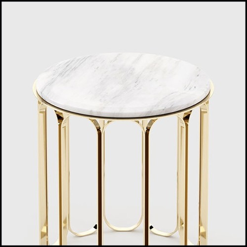 Side table in gold finish with white marble top 174-Cartouche